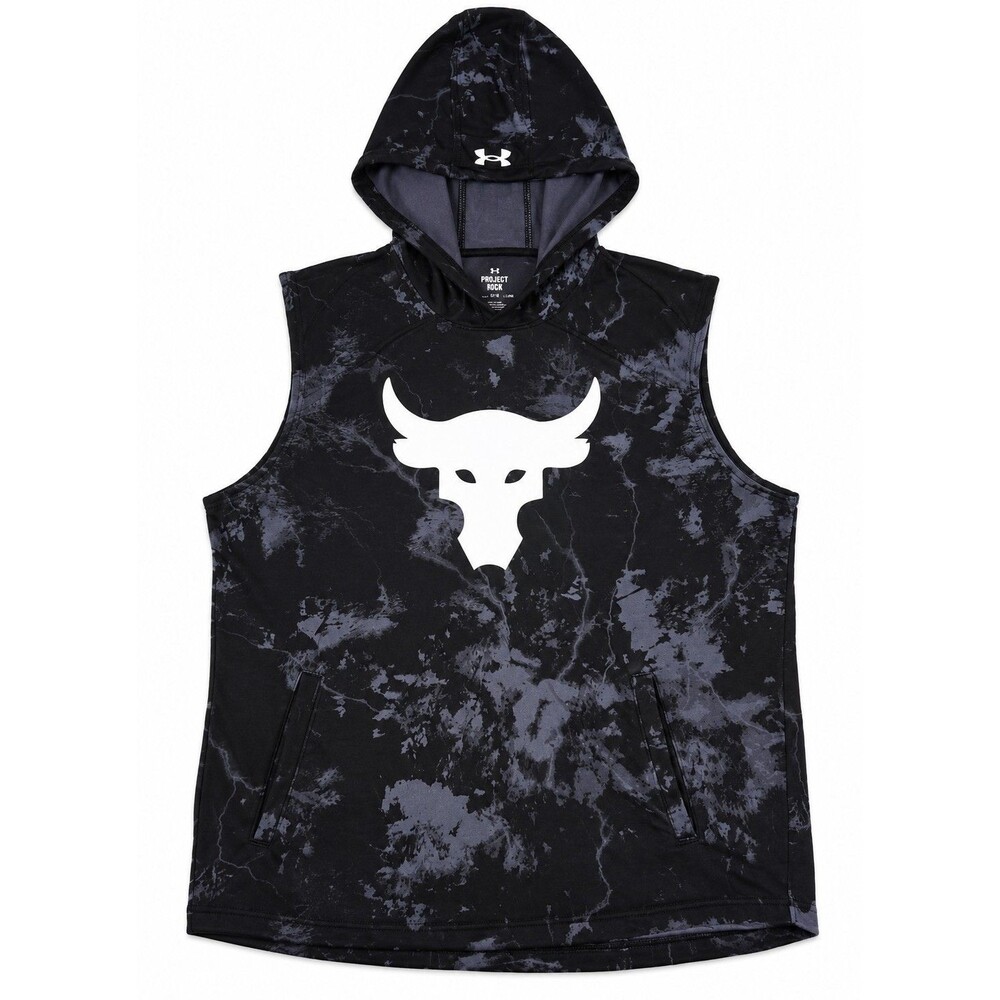 Mens Under Armour Project Rock Terry Sleeveless Hoodie Medium Black Purple